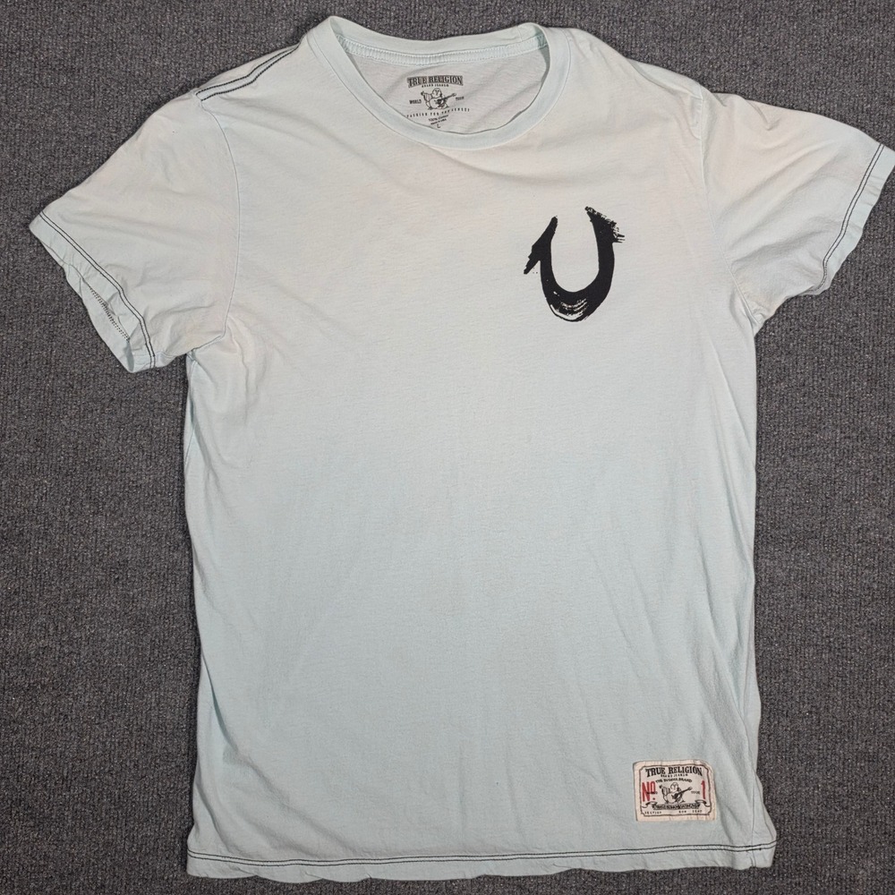 True Religion Mens World Tour Horseshoe Logo T-Shirt Blue Large Made in USA